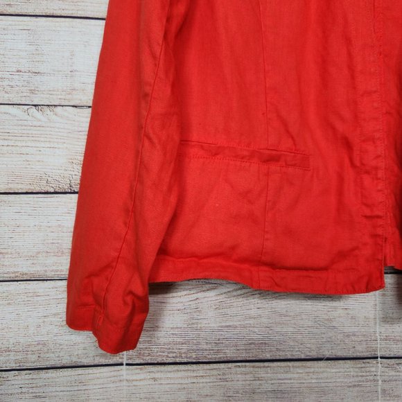 Tahari Womens S 100% Linen Open Front Career Casual Blazer Pockets Redish Orange - Picture 3 of 15